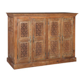 Hand Natural Carved Old Wood Jali Door Sideboard
